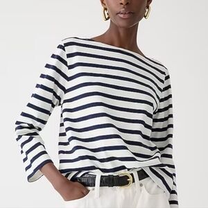 J. Crew white and navy blue striped ¾ sleeve top